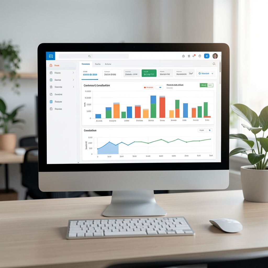 Software de contabilidad mostrado en pantalla de computadora moderna con interfaz de gráficos